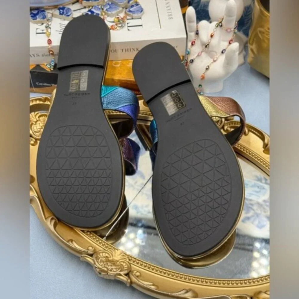 🆕 KURT GEIGER LONDON 🧿 NWOB Kensington T-Bar Sandal, Metallic Rainbow, Sz US 7 - Picture 13 of 13
